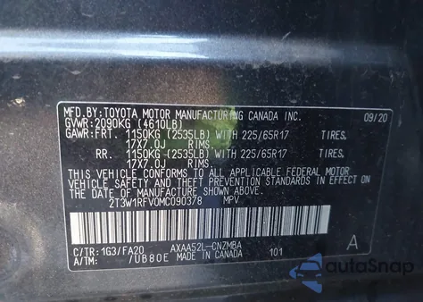 2021 Toyota Rav4 Xle from USA, damaged, VIN 2T3W1RFV0MC090378